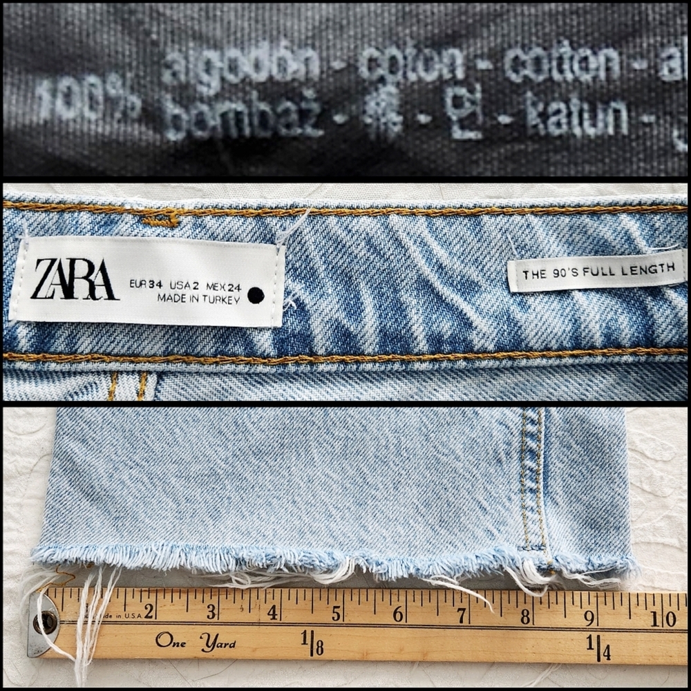 Zara The 90s Full Length High Waisted Jeans With A Loose Leg & Raw Hem, Size 2 - Picture 9 of 16